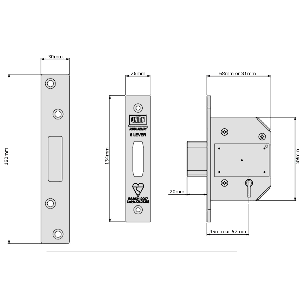 UNION J2100S StrongBOLT BS 5 Lever Deadlock