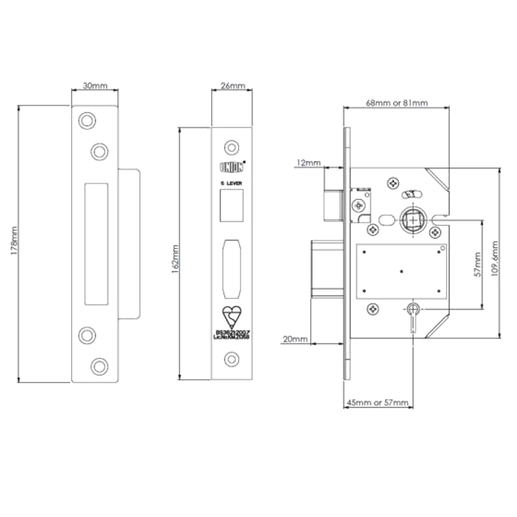 UNION J2200 StrongBOLT BS 5 Lever Sashlock