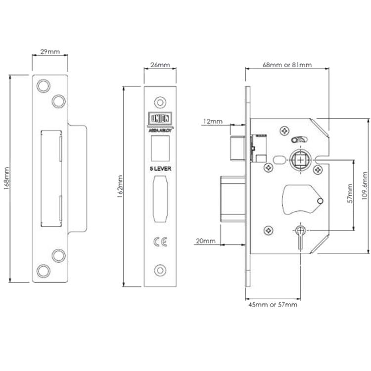 UNION J2205 StrongBOLT 5 Lever Sashlock