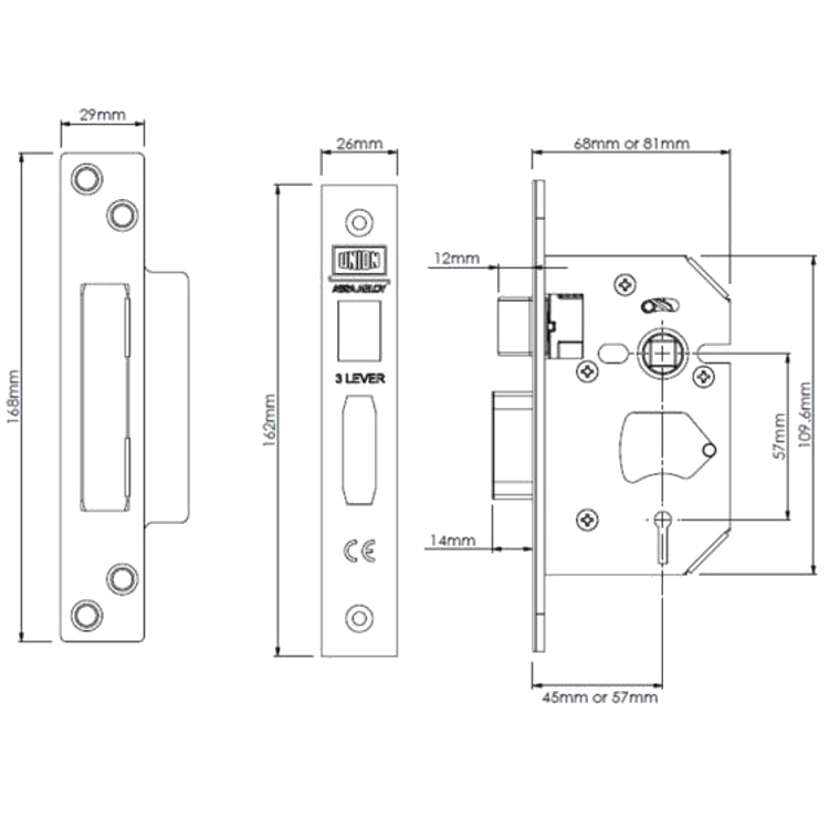 UNION J2203 StrongBOLT 3 Lever Sashlock