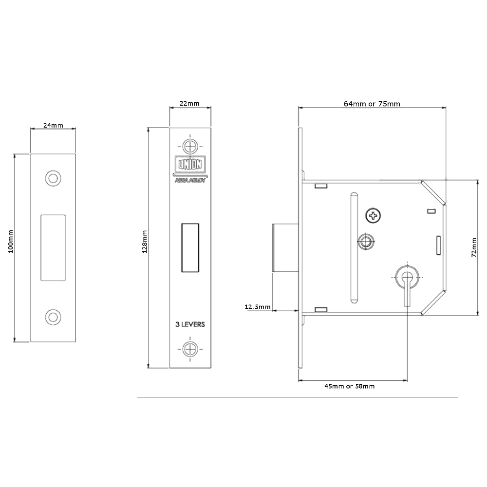 UNION J-ES-DL Essential 3 Lever Deadlock