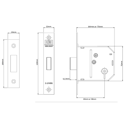 UNION J-ES-DL Essential 3 Lever Deadlock