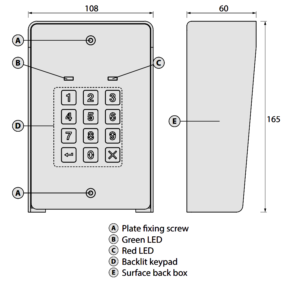 VIDEX 8901/S Keypad Surface Mounted 3 Code 3 Way Illuminated With Rainshield