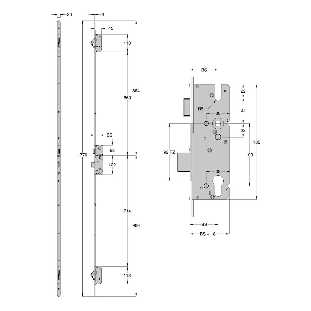 WINKHAUS AV2 Auto Locking Lever Operated Latch & Deadbolt 20mm Radius - 2 Hook