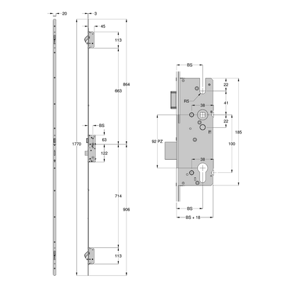 WINKHAUS AV2 Auto Locking Lever Operated Latch & Deadbolt 20mm Radius - 2 Hook