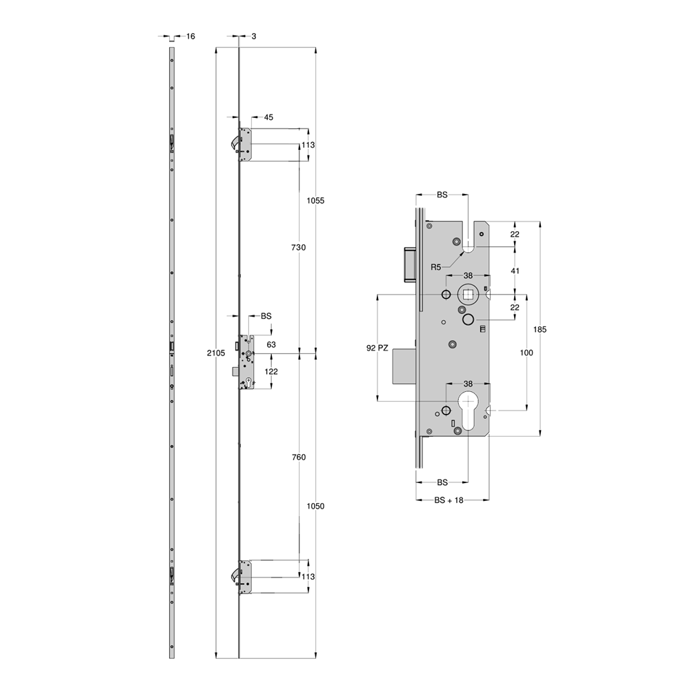 WINKHAUS AV2 Auto Locking Lever Operated Latch & Deadbolt - 2 Hook