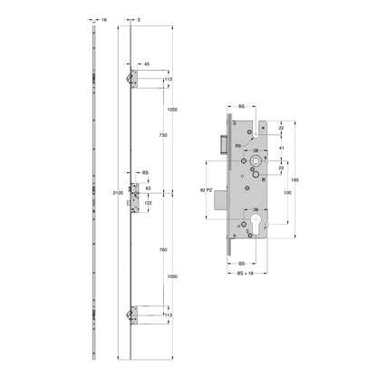 WINKHAUS AV2 Auto Locking Lever Operated Latch & Deadbolt - 2 Hook