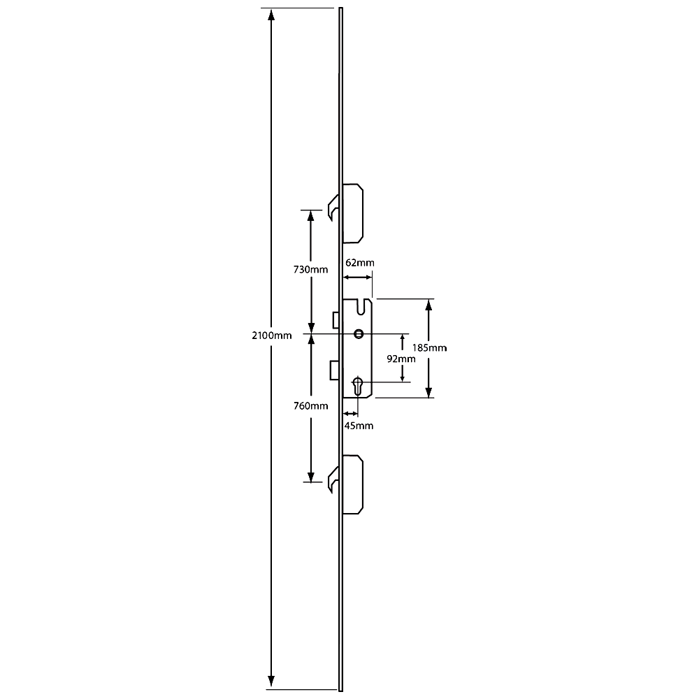 WINKHAUS Cobra Keywind Latch & Deadbolt 16mm Flat Single Spindle - 2 Hook