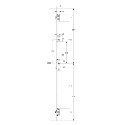 WINKHAUS Cobra Short Lever Operated Latch & Deadbolt Split Spindle & Lockout - 2 Hook