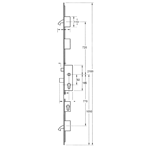 WINKHAUS Cobra EFGA Latch, Deadbolt & 2 Hooks With Entryguard & Lockout Facility - 20mm