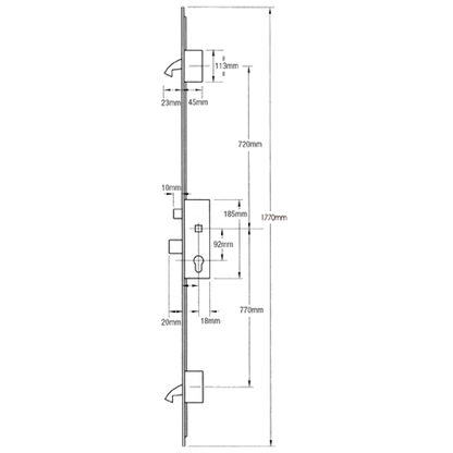WINKHAUS Cobra Keywind Latch & Deadbolt 20mm Radius Faceplate - 2 Hook