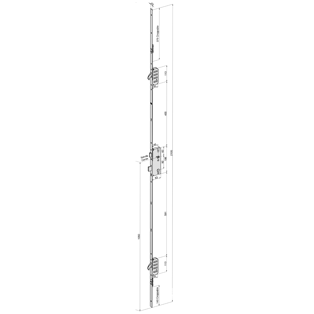 WINKHAUS STV-FGTE Master Lock 2 Hook 45mm Backset 20mm faceplate