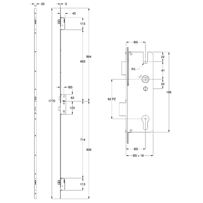 WINKHAUS Thunderbolt Single Spindle Lever Operated Latch & Deadbolt 20mm Radius 4 Dead Bolt