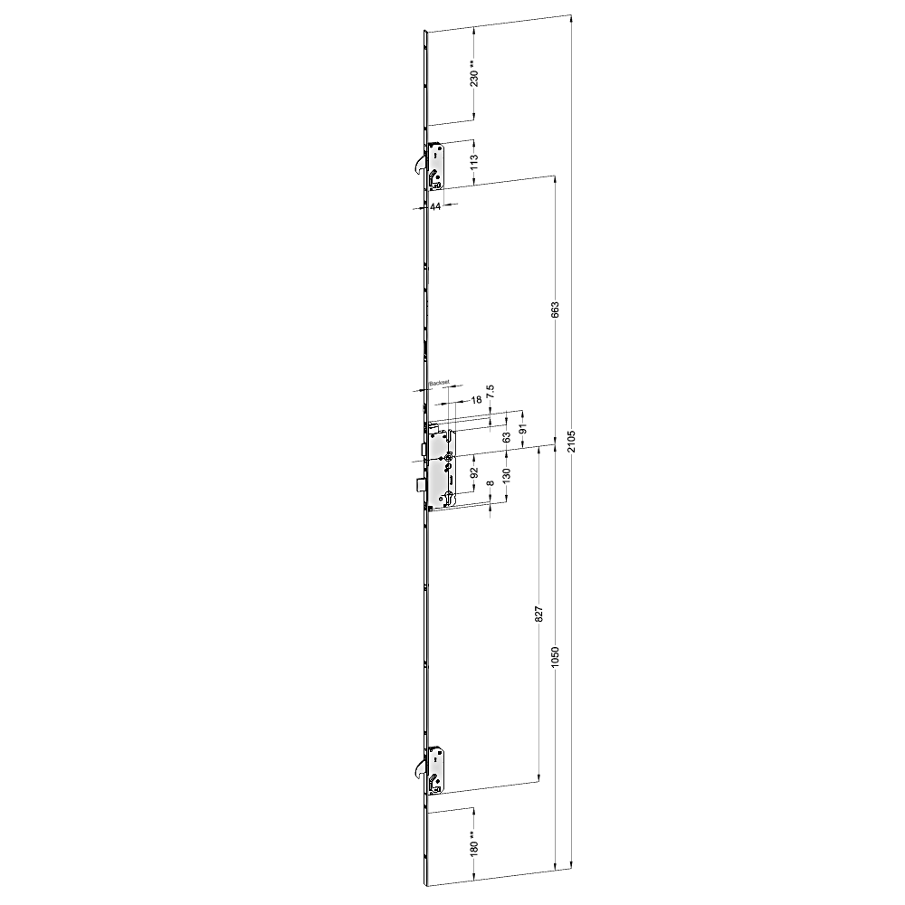 WINKHAUS AV4-F2060 Auto Locking Latch & Deadbolt 20mm Square 2105mm Length 2 Hook