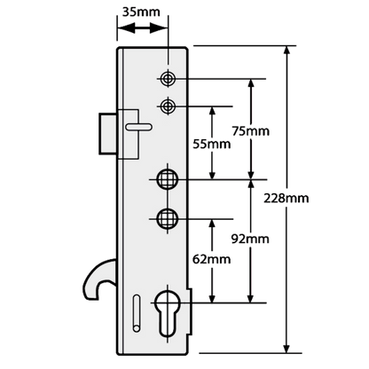 YALE Doormaster Lever Operated Latch & Hookbolt Twin Spindle Gearbox To Suit Lockmaster